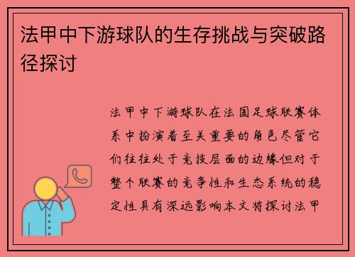 法甲中下游球队的生存挑战与突破路径探讨